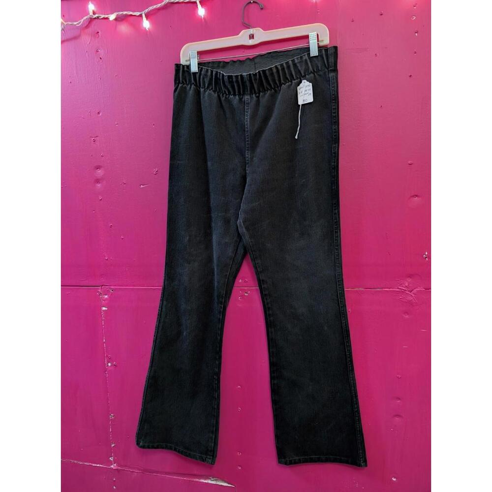 Soft Surroundings Black Distressed Stretch Elastic Waist Pull on Bootcut Jeans M